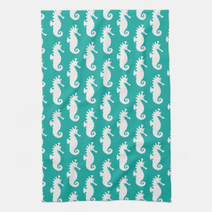 Teal Seahorse Mönster 1 Kökshandduk