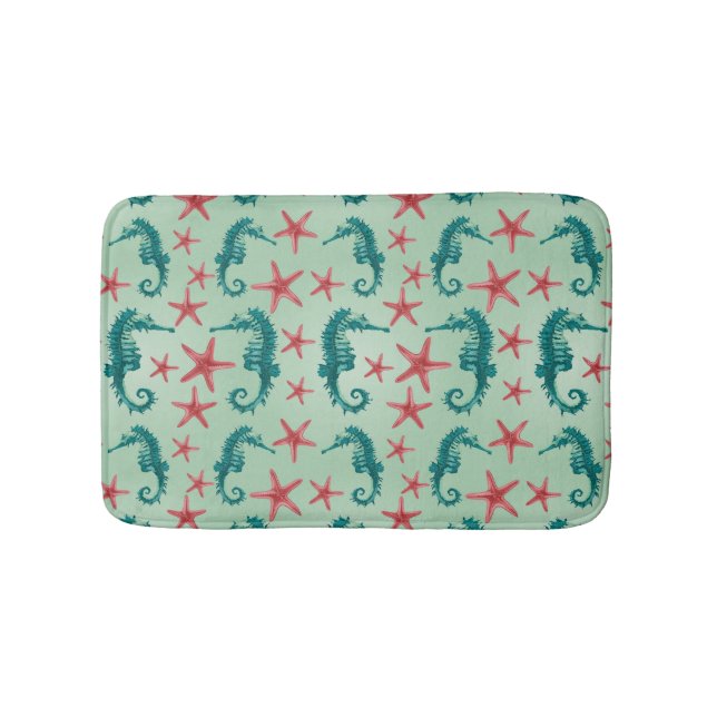 Teal Seahorse Mönster 2 Badrumsmatta (Framsidan)