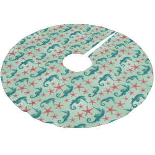 Teal Seahorse Mönster 2 Julgransmatta Borstad Polyester