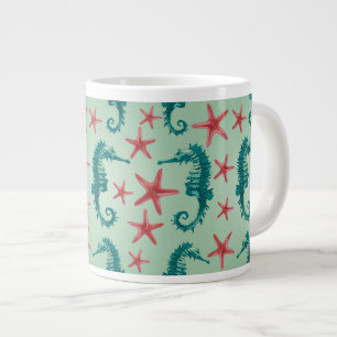 Teal Seahorse Mönster 2 Jumbo Mugg