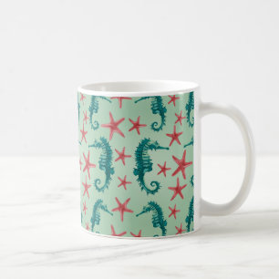 Teal Seahorse Mönster 2 Kaffemugg