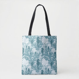 Teal Seahorse Oceanic Mönster Tote Bag Tygkasse