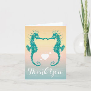 Teal Seahorse Tack Blue, Peach Beach Sunset Kort