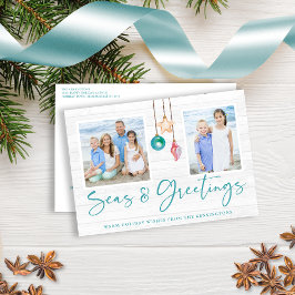 Teal Seas och Hälsning Seashell Ornament Photo Helg Vykort