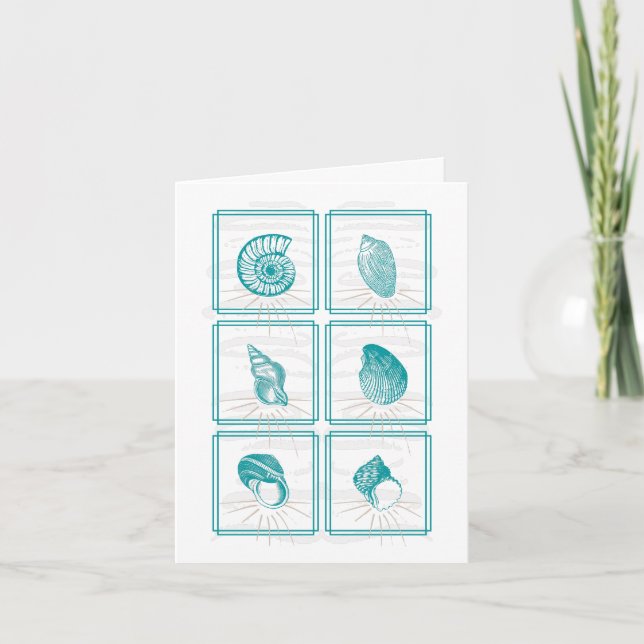 Teal Seashell Collage Note Card Anteckningskort (Framsida)