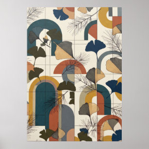 Teal Senap Terrakotta Ginkgo Arches Affisch