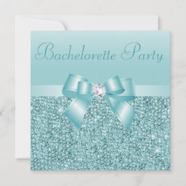 Teal Sequins, Bow & Diamond Bachelorette Party Inbjudningar