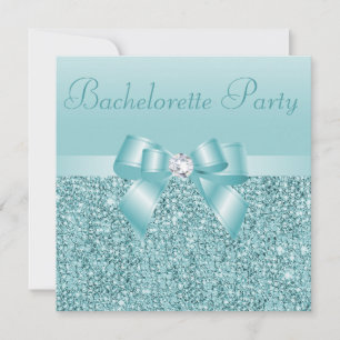 Teal Sequins, Bow & Diamond Bachelorette Party Inbjudningar
