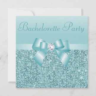 Teal Sequins, Bow & Diamond Bachelorette Party Inbjudningar