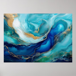 Teal Serenity Cobalt och Grönt Oceanic Abstraction Poster