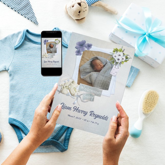 Teal Shabby Stil platta annonskort i Baby Meddelande (Skapare uppladdad)