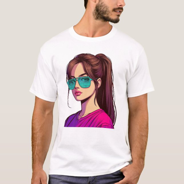 Teal Shades Girl Art T Shirt (Framsida)