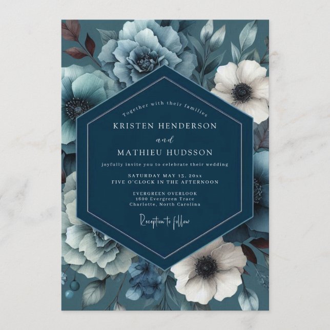 Teal Shadowy Moody Wedding Inbjudningar (Framsida)