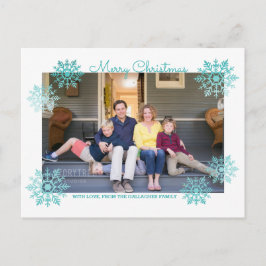 Teal Shimmering Chic Snowflake Helgdag Photo Helg Vykort