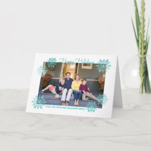 Teal Shimmering Chic Snowflake Helgdag Photo Helgkort