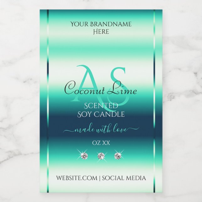 Teal Shimmery Product Labels Diamonds and Monogram Mat Etikett (Singel etikett)