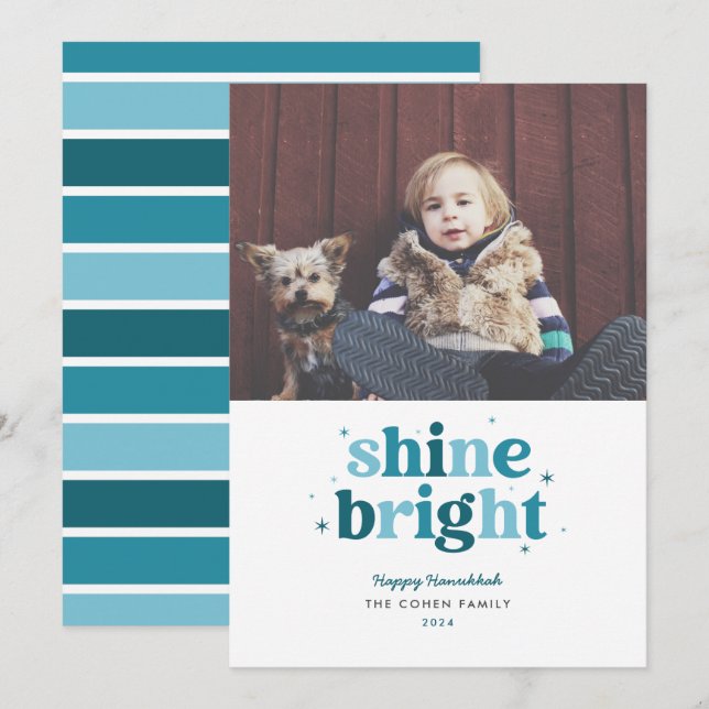 Teal Shine Bright Hanukkah Photo Card Julkort (Fram/baksida)