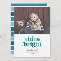Teal Shine Bright Hanukkah Photo Card