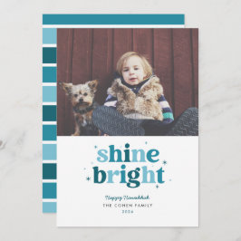 Teal Shine Bright Hanukkah Photo Card Julkort