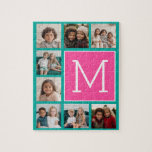 Teal Shock rosa Instagram 8 Photo Collage Monogram Pussel<br><div class="desc">Grönt för kraftig turkos och bakgrunden för Magentans Rosa - Du kan använda kvadrera eller markera foton för den här designen. Använda åtta fyrkantiga foton som skapar en unik och personlig gåva. Eller så kan du behålla hipstervalpen och göra ett trendig till keepy. Om du behöver justera bilder klickar du...</div>