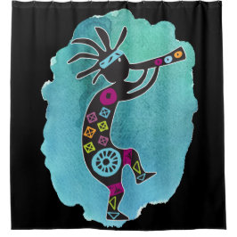 Teal Silhouette Turcos Kokopelli Shower Curtain