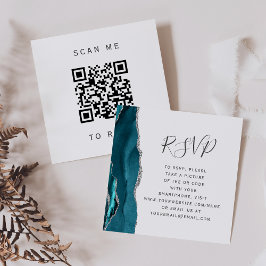 Teal Silver Agat Bröllops QR-kod RSVP Tilläggskort