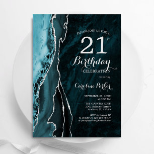 Teal Silver Agate 21:a födelsedagen Inbjudningar