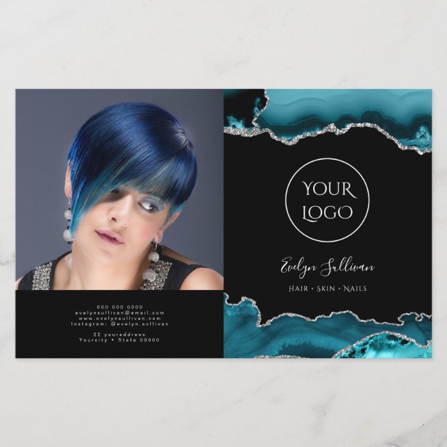 teal silver agate bifold brochure (Framsida)