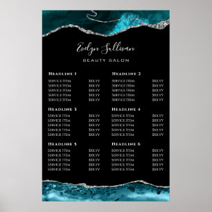 Teal Silver Agate Prislista Affisch