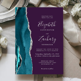 Teal Silver Agate Purple Wedding Invitation Inbjudningar
