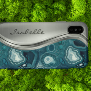 Teal Silver Agate Stone Personlig Metall Galaxy S5 Fodral