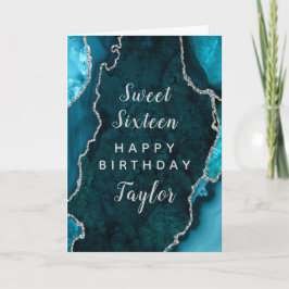 Teal Silver Agate Sweet sixteen Grattis på födelse Kort