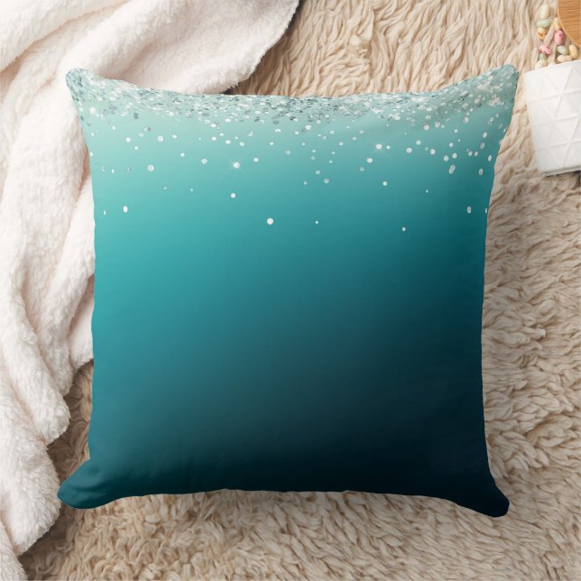 Teal Silver Confetti Kudde (Filt)