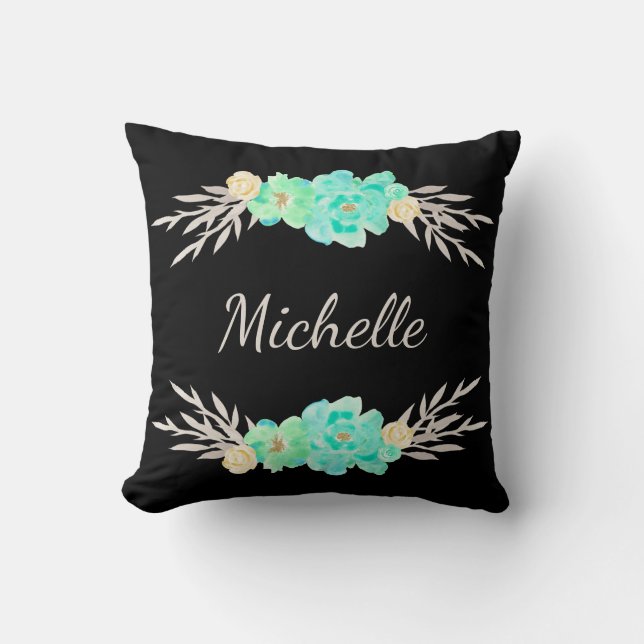 Teal & Silver Cute Monogram Pillow Kudde (Framsida)