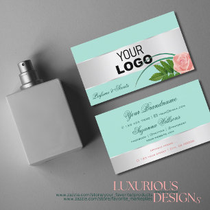 Teal Silver Decor Gorgous Ro Flower med Logotyp Visitkort