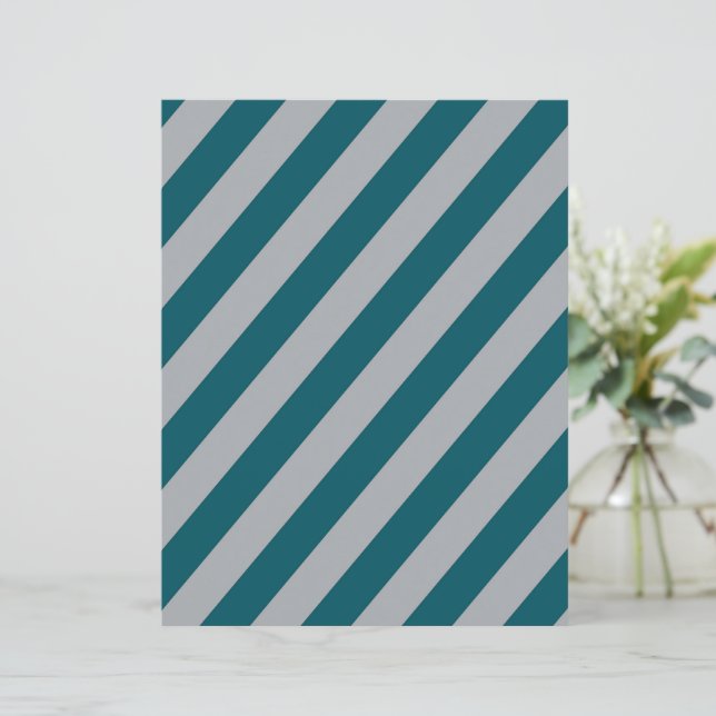 Teal & Silver Diagonal Stripes Scrapbook Paper (Stående Fram)