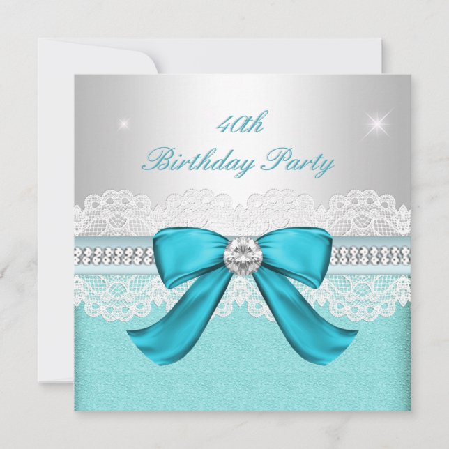 Teal Silver Diamond 40:e födelsedagen Party Inbjudningar (Framsida)