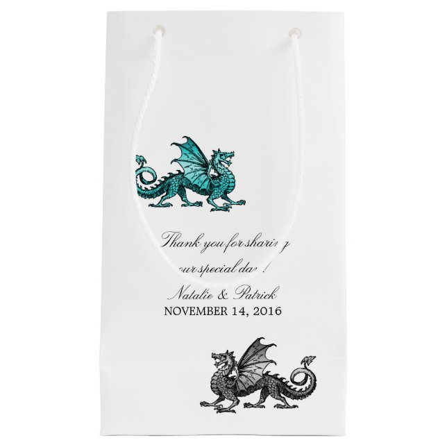 Teal Silver Dragon Bröllop Gift Bag (Framsidan)