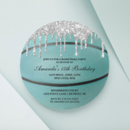 Teal Silver Drip Basketbolls Inbjudan