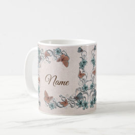 Teal Silver Floral Copper Butterfly Tan Wedding Kaffemugg