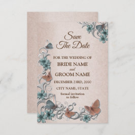 Teal Silver Floral Copper Butterfly Tan Wedding Spara Datumet
