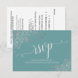 Teal & Silver Frill Elegant Kalligrafi Bröllop OSA Kort