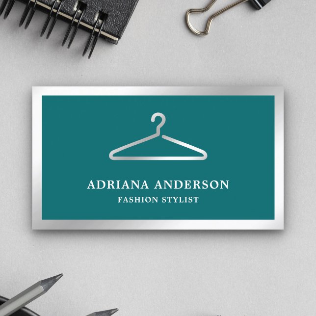 Teal Silver Klädstång Mode Stylist Visitkort (Skapare uppladdad)