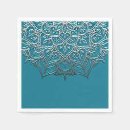 Teal & Silver Mandala Elegant Minimal Bröllop Pappersservett