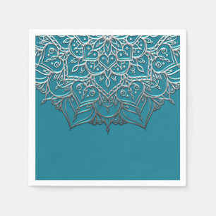 Teal & Silver Mandala Elegant Minimal Bröllop Pappersservett