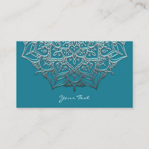 Teal & Silver Mandala Elegant Minimal Marockansk Visitkort