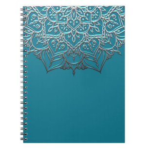 Teal & Silver Mandala Elegant Minimal Morocksk Anteckningsbok