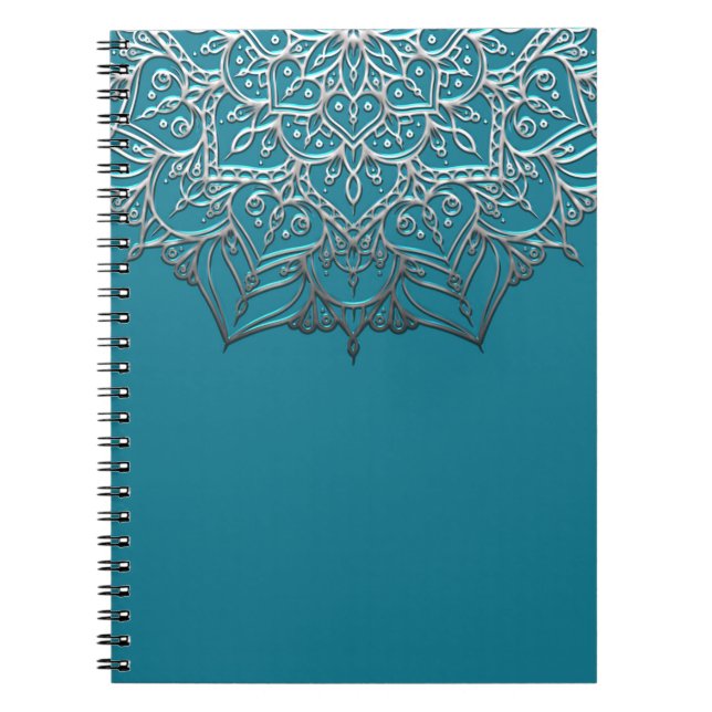 Teal & Silver Mandala Elegant Minimal Morocksk Anteckningsbok (Framsidan)