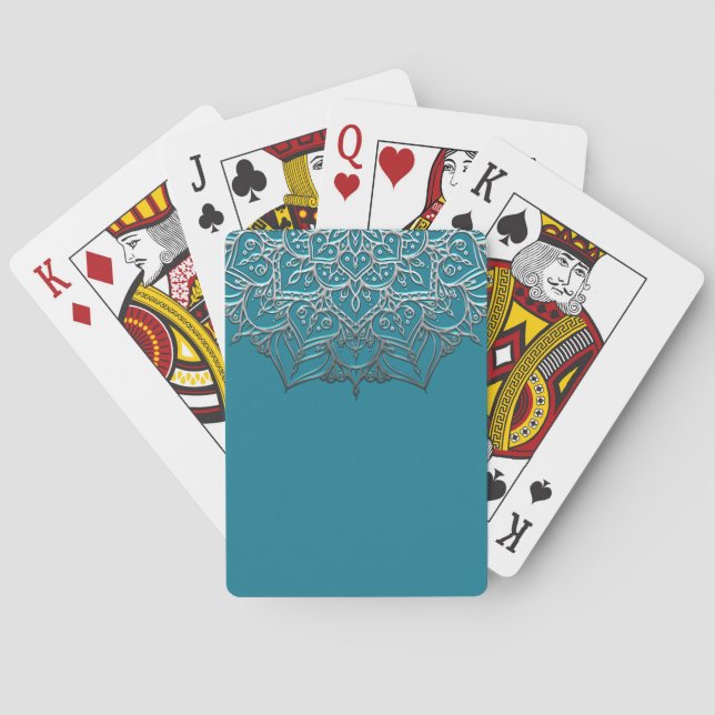 Teal & Silver Mandala Elegant Minimal Morocksk Casinokort (Baksidan)