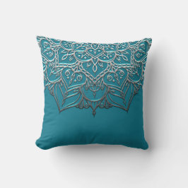 Teal & Silver Mandala Elegant Minimal Morocksk Kudde